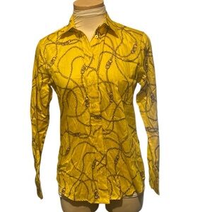 Lauren Ralph Lauren Yellow Button-Up Shirt with Chain Pattern  Size Small Petite